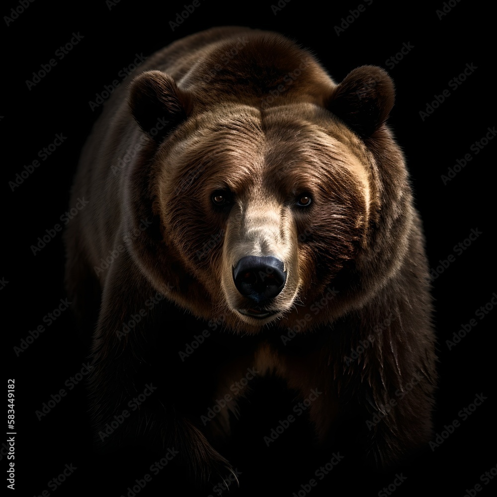 Fototapeta premium Bear on black background - Generative AI
