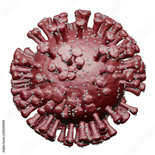 Illustration of one single isolated red virus cell, visualization of a viral infection, coronavirus covid-19 monkeypox disease
 photo