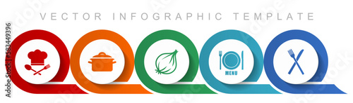 Food icon set, miscellaneous icons such as chef hat, pot, onion, menu and cutlery for webdesign and mobile applications, flat design infographic vector template in eps 10