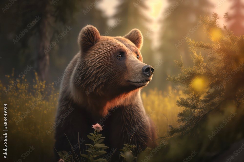 Fototapeta premium Brown bear in the forest. Generative AI.