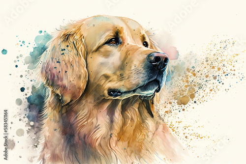 Golden retriever. generative ai. Watercolor dog portrait. Portrait of a golden retriever dog