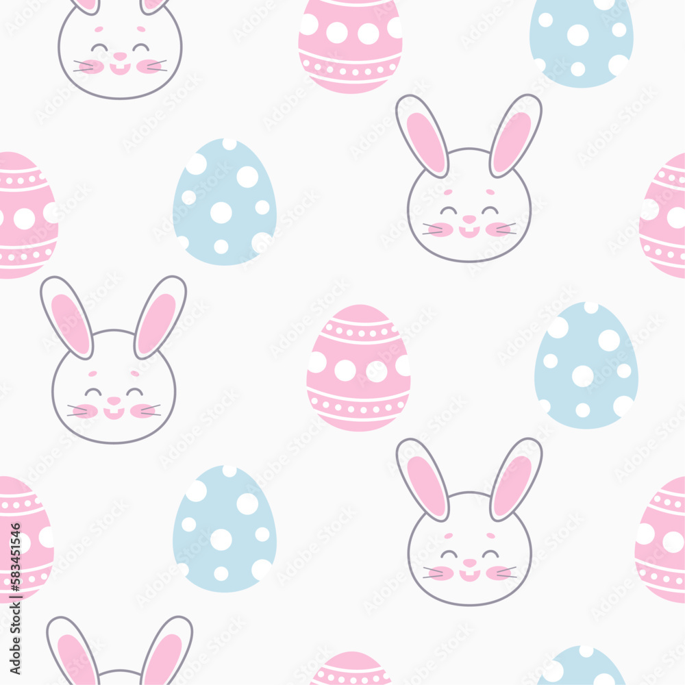 seamless pattern easter bunny with easter eggs on white background