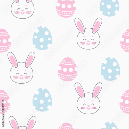 seamless pattern easter bunny with easter eggs on white background