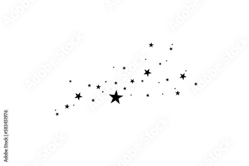 The stars are black on a white background. The black star shoots with an elegant star. Meteoroid  comet  asteroid  stars.