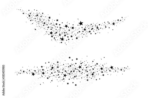 The stars are black on a white background. The black star shoots with an elegant star. Meteoroid, comet, asteroid, stars.