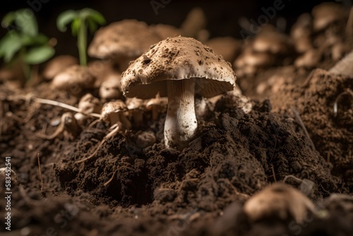 Wild mushrooms growing from soil