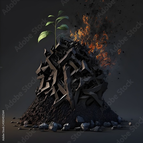 Charcoal pyrolysis process digital render