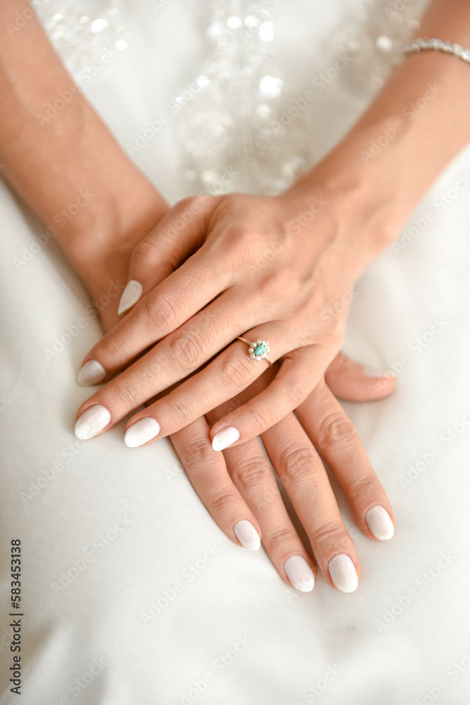 Fototapeta premium Ring on the bride`s hand. ready for a wedding celebration.