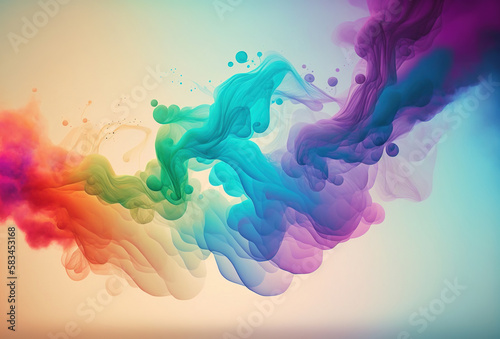 Clubs of multicolored neon smoke  ink. An explosion  a burst of holi paint. Abstract psychedelic pastel light background. 3D rendering. AI generated.