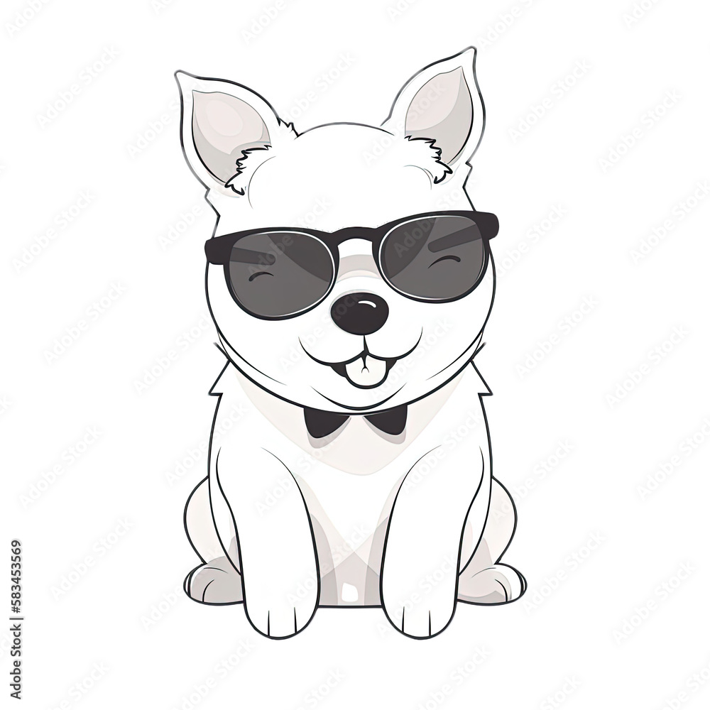Cute Dog wearing sunglasses Stickers.Generative Ai