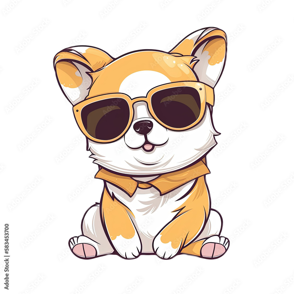 Cute Dog wearing sunglasses Stickers.Generative Ai Cute Dog wearing sunglasses Stickers.Generative Ai