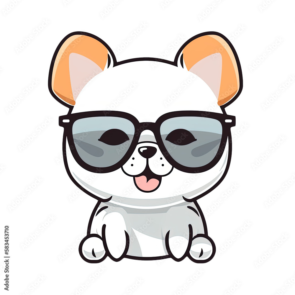 Naklejka premium Cute Dog wearing sunglasses Stickers.Generative Ai