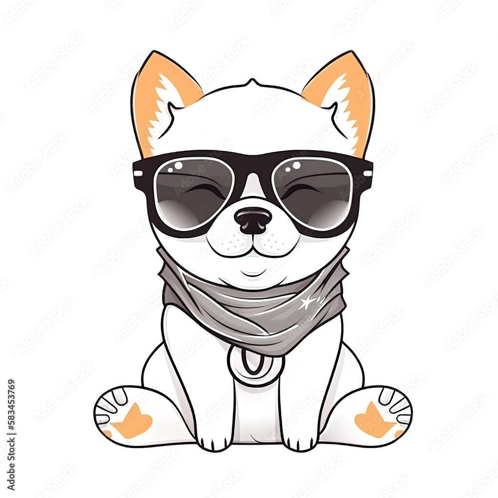 Cute Dog wearing sunglasses Stickers.Generative Ai Cute Dog wearing sunglasses Stickers.Generative Ai