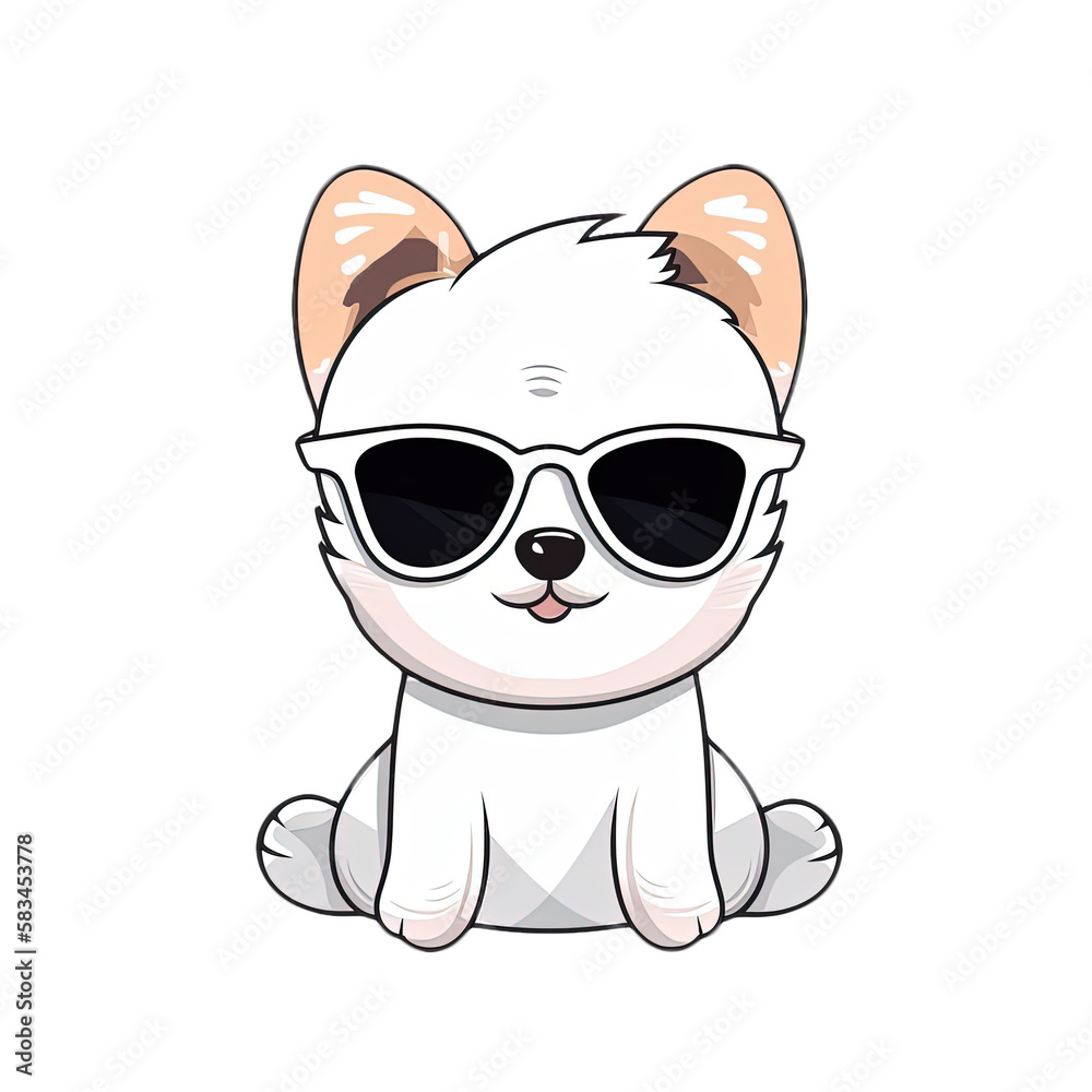 Cute Dog wearing sunglasses Stickers.Generative Ai Cute Dog wearing sunglasses Stickers.Generative Ai
