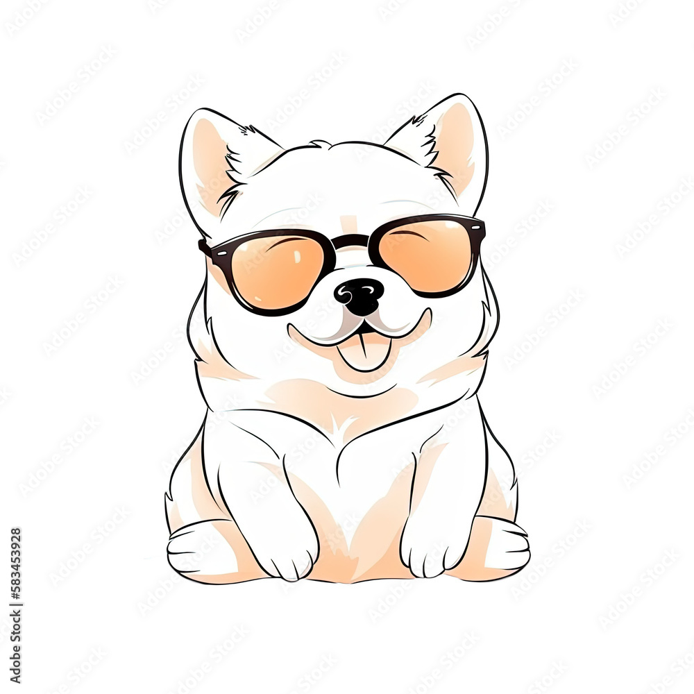 Cute Dog wearing sunglasses Stickers.Generative Ai