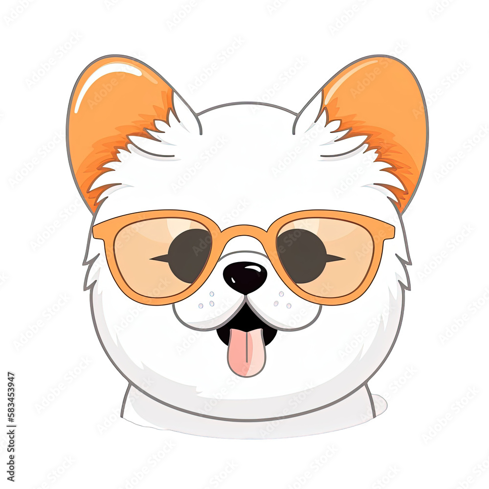 Naklejka premium Cute Dog wearing sunglasses Stickers.Generative Ai