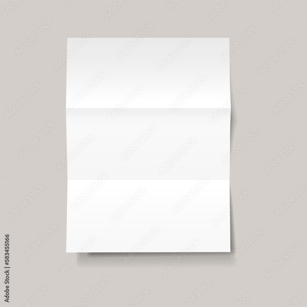 Vector realistic sheet of folded paper on transparent background.