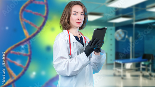 Woman doctor. Geneticist gi...
