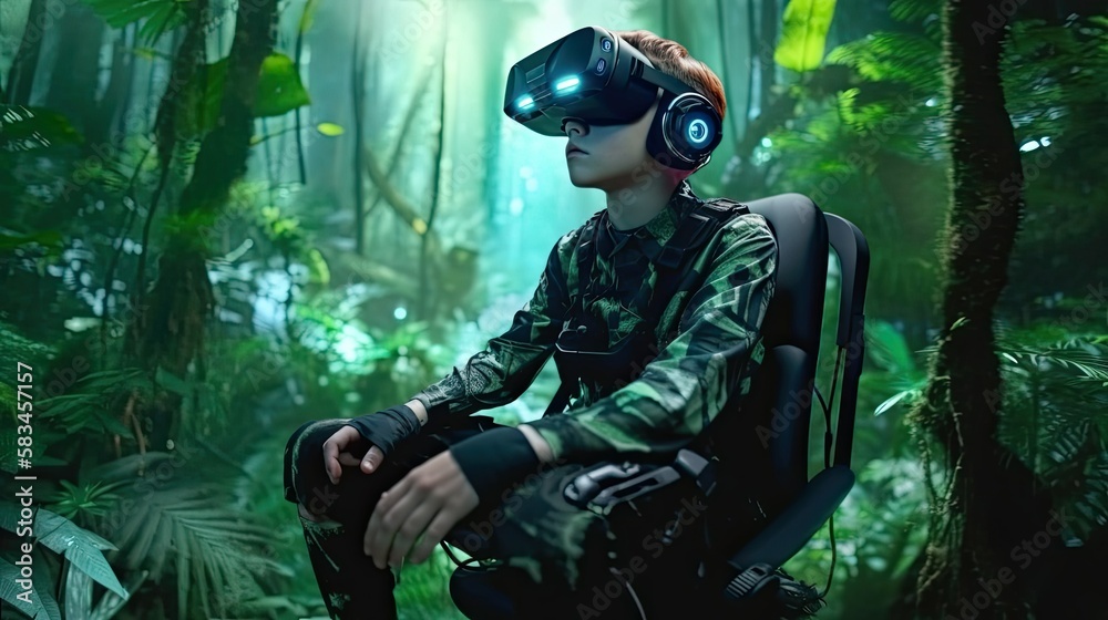 Virtual Reality Experience: Young Girl Wearing VR Headset Immerses Herself in Digital Worlds | High-Quality Stock Photo Virtual Reality Experience: Young Girl Wearing VR Headset Immerses Herself in Digital Worlds | High-Quality Stock Photo