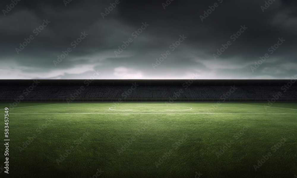 Empty soccer field from center midline wallpaper background with empty