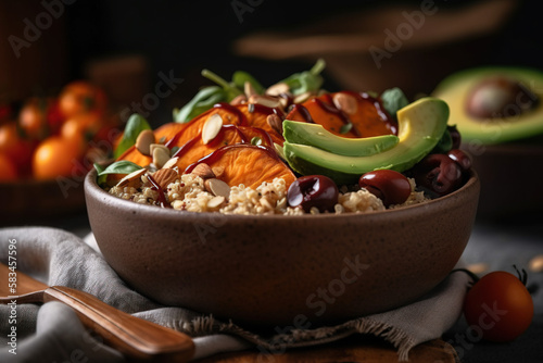 Pokebowl with vegetables avovado healthy meal
