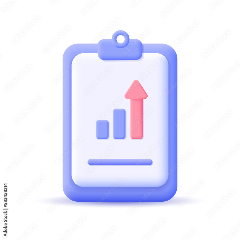 Grow chart, graph of profit growth, income, investment no clipboard document. Realistic 3d design In plastic cartoon style. Icon isolated on white background. Modern vector illustration. Grow chart, graph of profit growth, income, investment no clipboard document. Realistic 3d design In plastic cartoon style. Icon isolated on white background. Modern vector illustration.