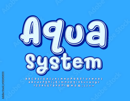 Vector bright Emblem Aqua System. Stylish handwritten  Font. Modern Alphabet Letters and Numbers