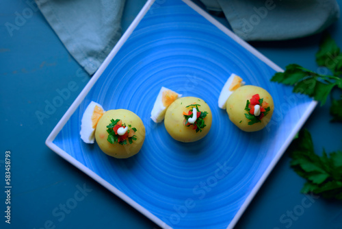 Fototapeta Naklejka Na Ścianę i Meble -   Typical Peruvian dish called causa rellena, which is served as a starter.
