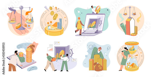 Planning successful money investment  savings and deposit big set. Calculating budget  analyzing finance report with business chart. Accounting concept. Financial advisor planning investment strategy