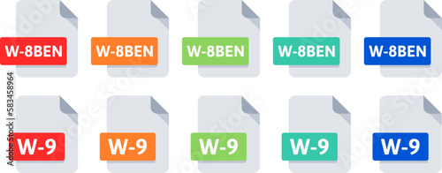 W-8BEN & W-9 tax document file icons vector set