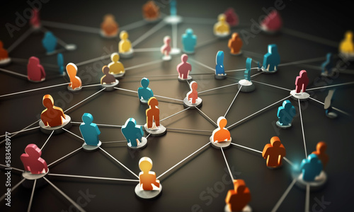 Social network connection concept, community or business collaboration. Internet of things digital global smart grid illustration.