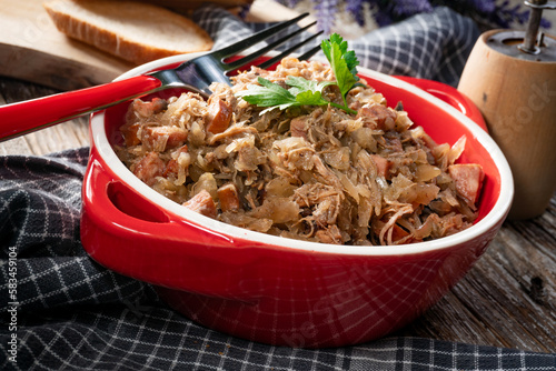 Bigos - sauerkraut stewed with meat, dried mushrooms and sausage.