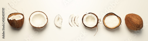 Composition for summer concept with coconut on white background