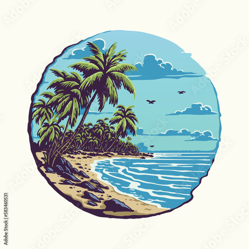 Summer Beach Vibes Vintage  Background Illustration