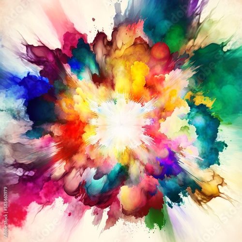 Background made with abstract watercolor colorful digital painting blurred color splash explosive empty coloring contoured art pattern rainbow powder white canvas cloud paint splatter Generative AI 