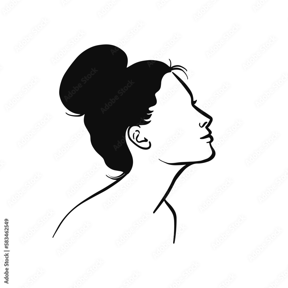 Woman Faceless Profile with evening hairstyle. Beautiful female head in profile. Vector illustration