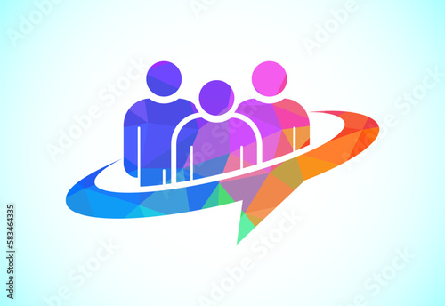 Low poly style group Chat logo symbol, People logo sign