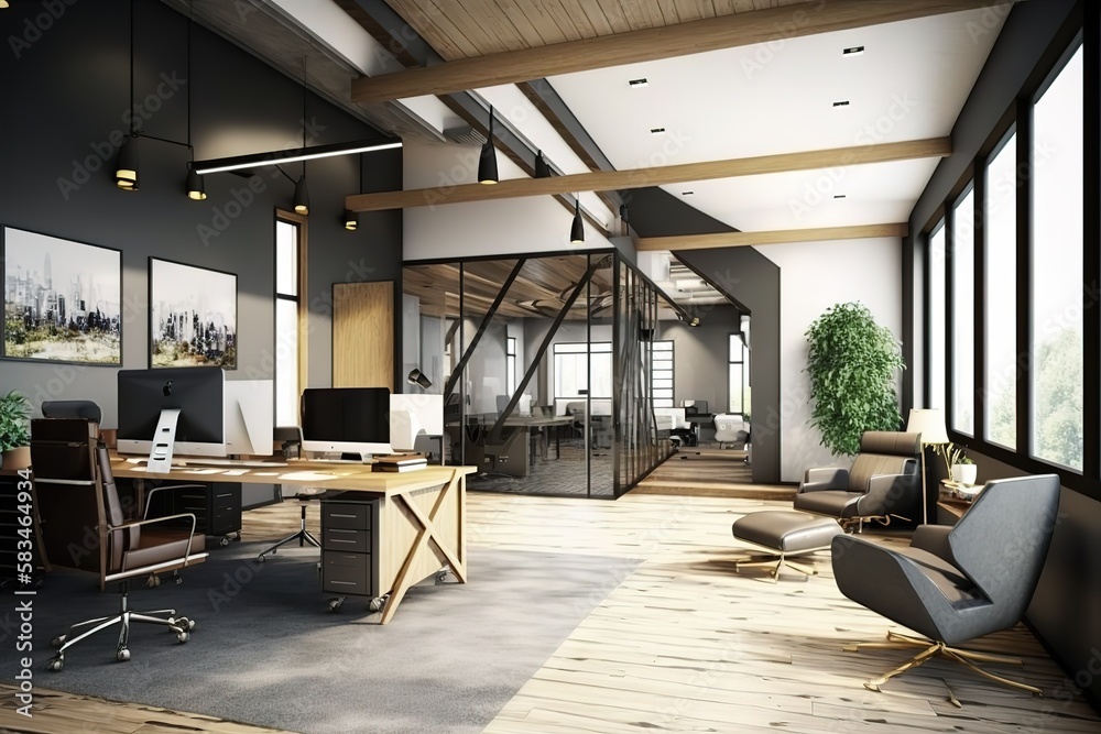 contemporary office stylish interior. 3d rendering, generative AI