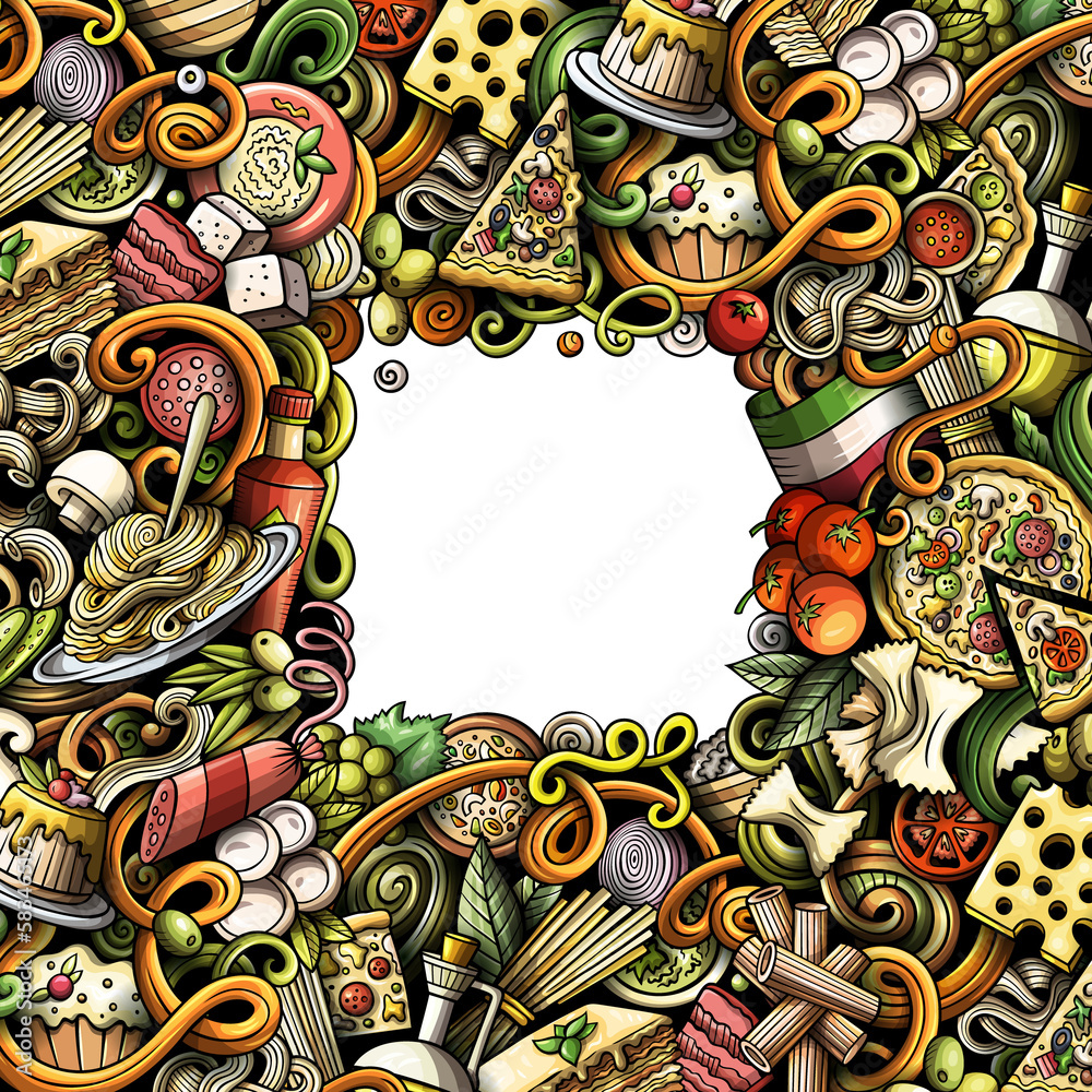 Italian cuisine detailed cartoon border illustration