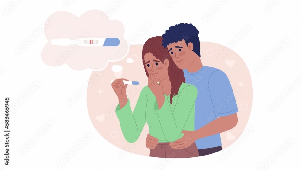Animated pregnant couple. Supportive husband during pregnancy test. Flat 2D characters 4K video footage. Color isolated animation with alpha channel transparency for web design, website, social media Animated pregnant couple. Supportive husband during pregnancy test. Flat 2D characters 4K video footage. Color isolated animation with alpha channel transparency for web design, website, social media
