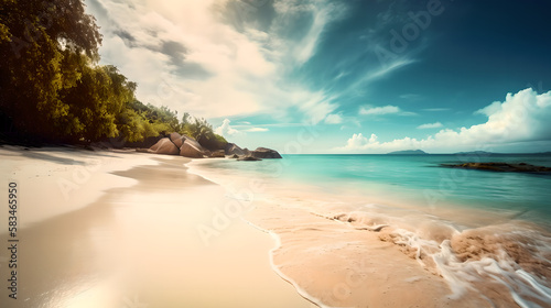 Sandy tropical beach with palm trees (ai generated)
