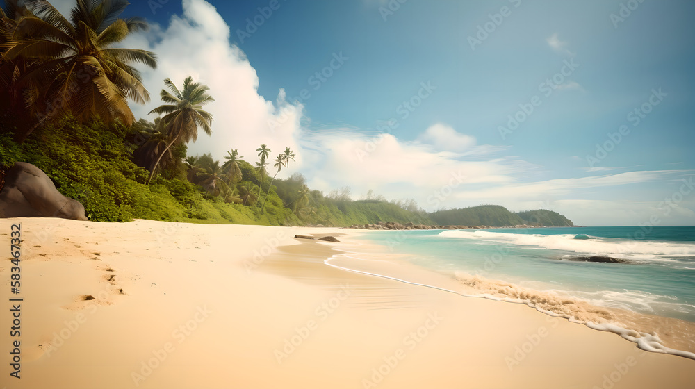 Sandy tropical beach with palm trees (ai generated)