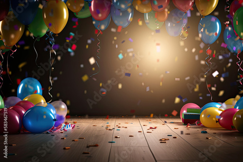 Birthday Party Background with Balloons. Illustration AI Generative.