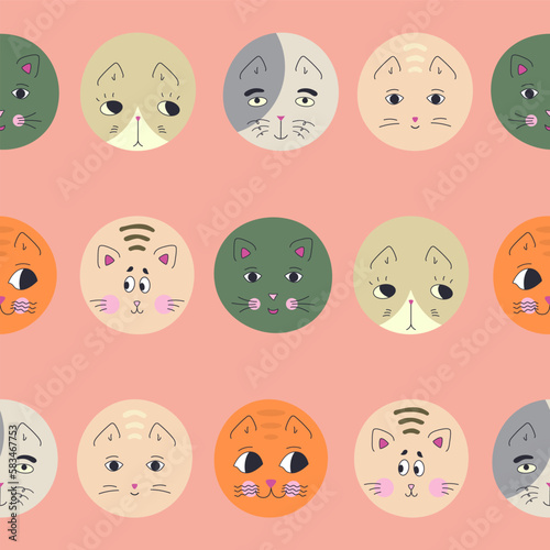 Funny cat face, abstract personage, mascot design, funny face, cute icon.