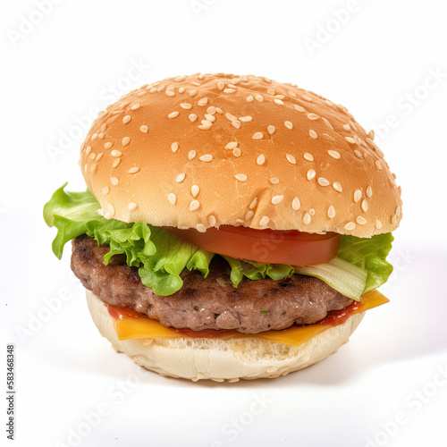 Beef Burger Isolated. Illustration AI Generative
