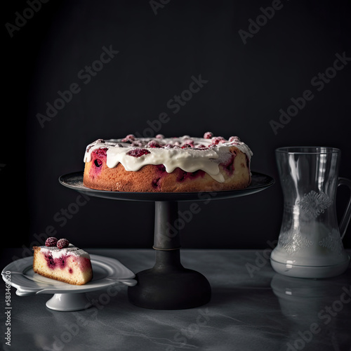 Cake with Raspberry. Illustration AI Generative.