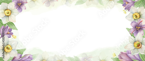 Fototapeta Naklejka Na Ścianę i Meble -  Watercolor vector floral banner with flowers, branches and .leaves.