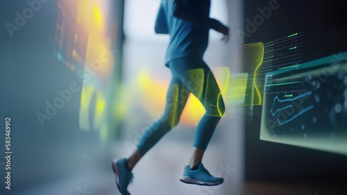  Blur of Exercise,runnung with digital technology or gadget system progarm.smart lifestyle with healthy concepts.Generative ai images