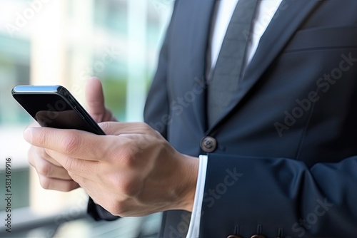 Businessman using a mobile smartphone Illustration AI Generative