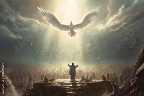 On Pentecost the Holy Spirit will descend on them. A lot of people have gathered together. Generative AI